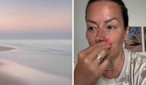 Influenciadora é perseguida por homem nu em praia isolada; veja vídeo