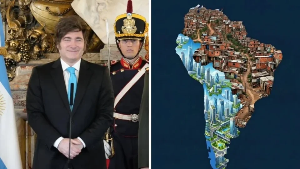 Milei causa polêmica ao retratar Brasil como favela e Argentina como futurista