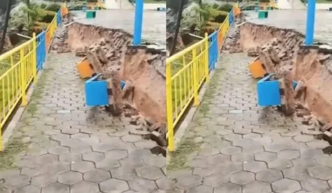 VÍDEO: desmoronamento destrói parte da orla de Itacoatiara, no Amazonas