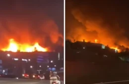 VÍDEO: Incêndio de grandes proporções atinge galpão em Arujá e assusta moradores
