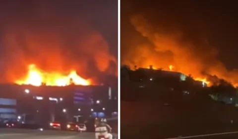 VÍDEO: Incêndio de grandes proporções atinge galpão em Arujá e assusta moradores