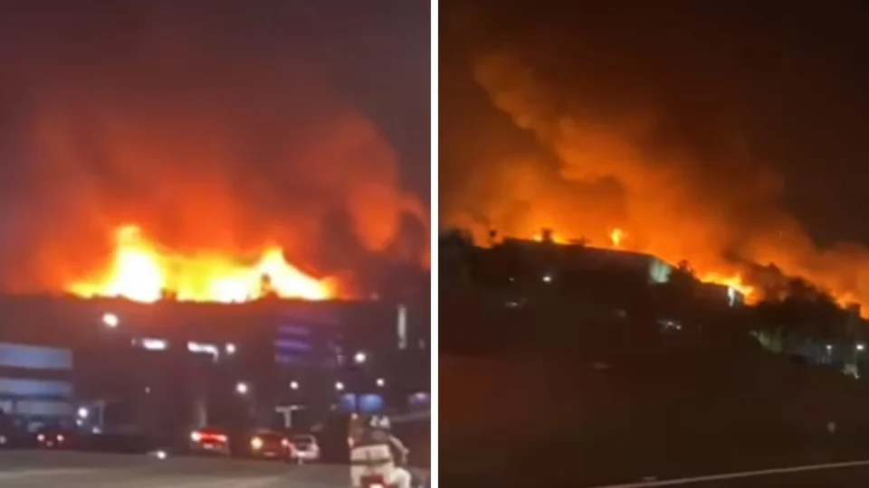 VÍDEO: Incêndio de grandes proporções atinge galpão em Arujá e assusta moradores