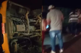 Ônibus com dezenas de passageiros tomba na BR-364