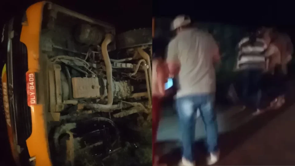 Ônibus com dezenas de passageiros tomba na BR-364