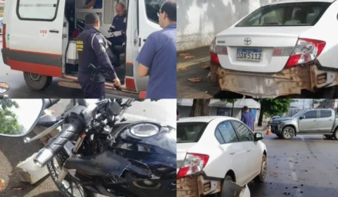 Mulher fica gravemente ferida após batida envolvendo três veículos em Porto Velho