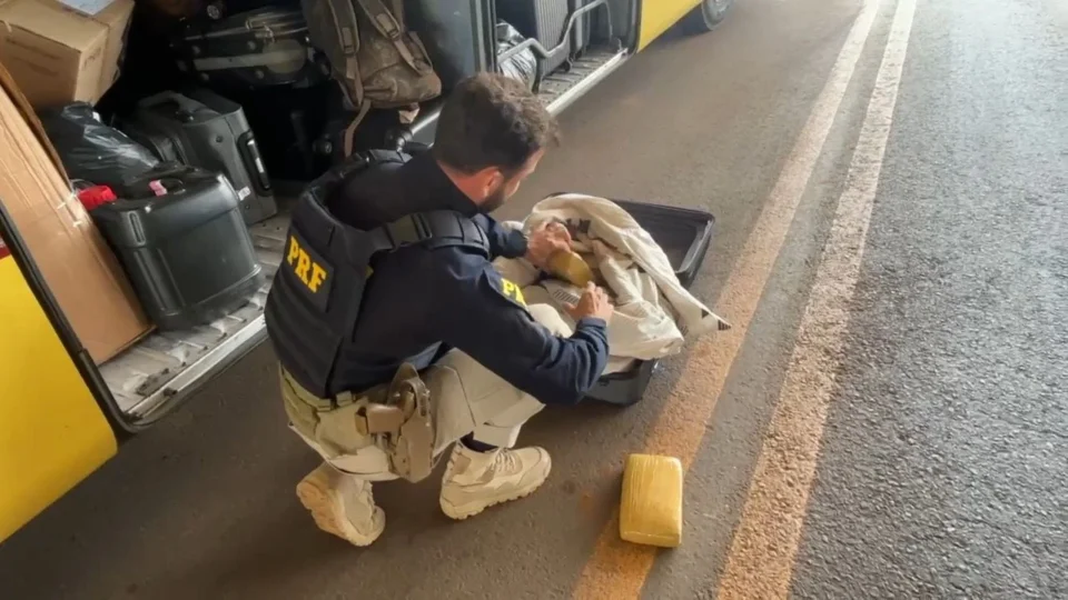 VÍDEO: PRF apreende mais de 20 kg de droga em ônibus na BR-364