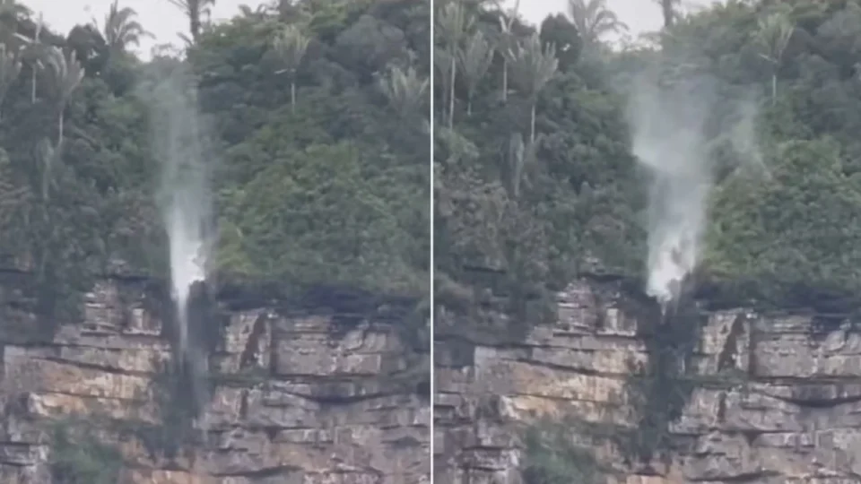 Vídeo mostra “cachoeira invertida” em parque nacional no Ceará e impressiona visitantes