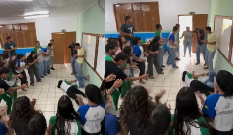 “Briga” em sala de aula vira festa quando professora entra na brincadeira e vídeo viraliza