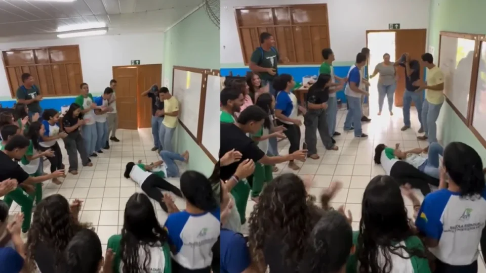 “Briga” em sala de aula vira festa quando professora entra na brincadeira e vídeo viraliza