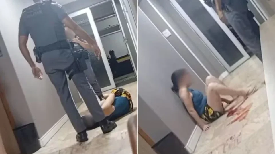PM é flagrado agredindo mulher em prédio no litoral de SP; caso é investigado