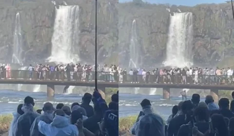 Turista se pendura em passarela e pula nas águas das Cataratas do Iguaçu; vídeo gera revolta nas redes