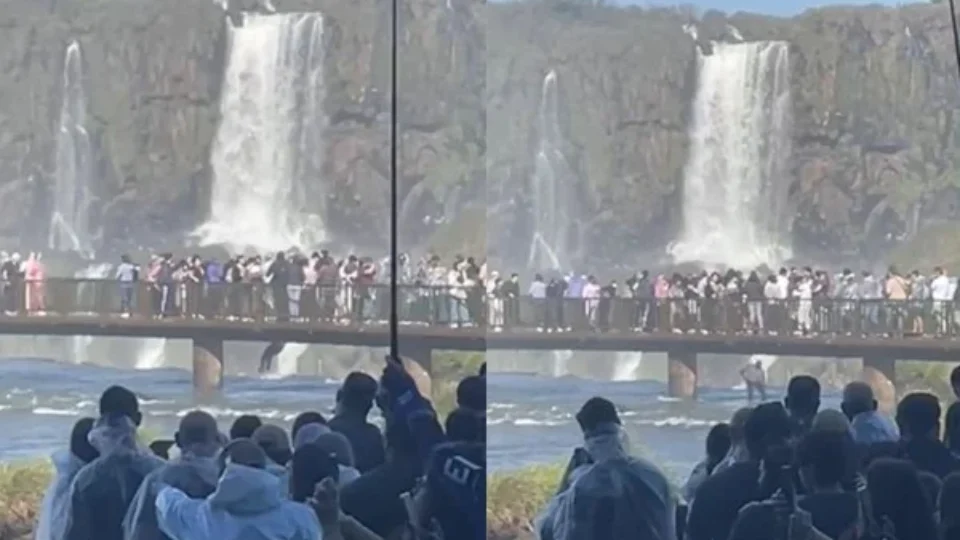 Turista se pendura em passarela e pula nas águas das Cataratas do Iguaçu; vídeo gera revolta nas redes