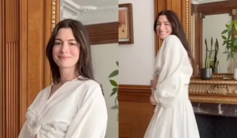 Anne Hathaway exibe barriguinha de gravidez e vídeo movimenta as redes sociais