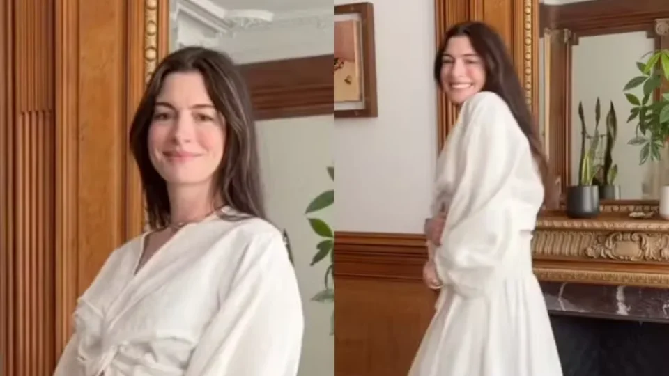 Anne Hathaway exibe barriguinha de gravidez e vídeo movimenta as redes sociais