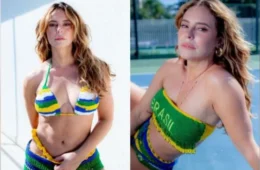 Paolla Oliveira posa com biquíni de crochê e agita a web em clima de torcida pelo Brasi