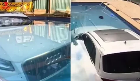 Audi vai parar dentro de piscina após erro de manobra; caso inusitado chama atenção na Austrália.