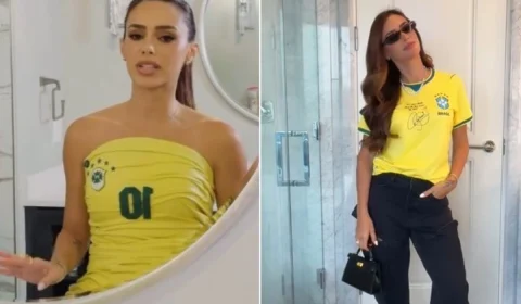 Grávida, Bruna Biancardi transforma Mundial em passarela verde‑amarela