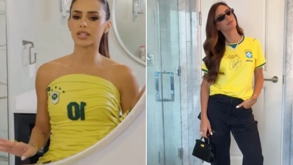 Grávida, Bruna Biancardi transforma Mundial em passarela verde‑amarela