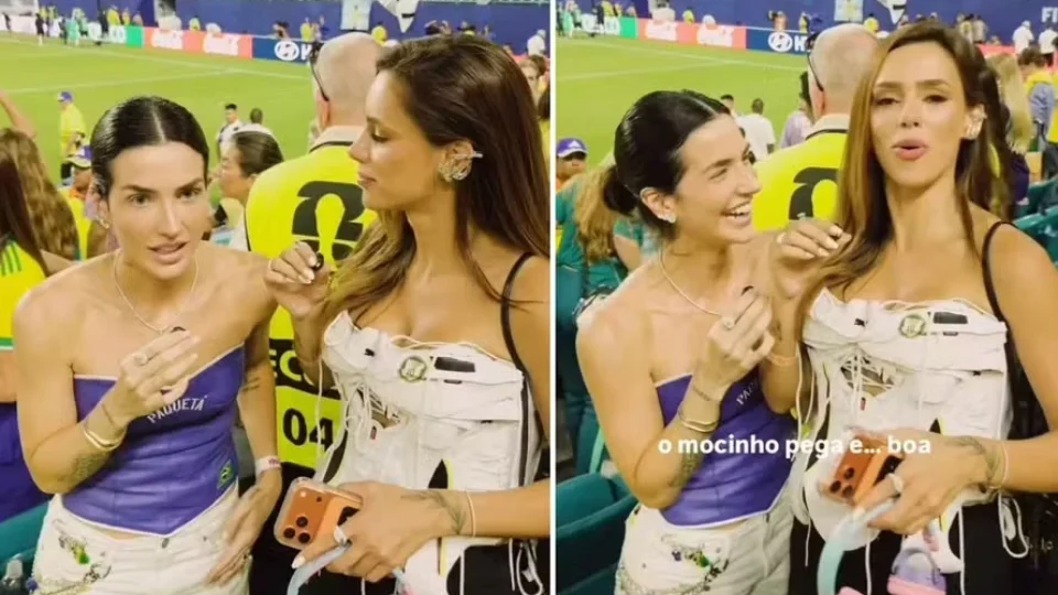 Bruna Biancardi faz pergunta inusitada à mulher de Lucas Paquetá durante jogo e diverte a web