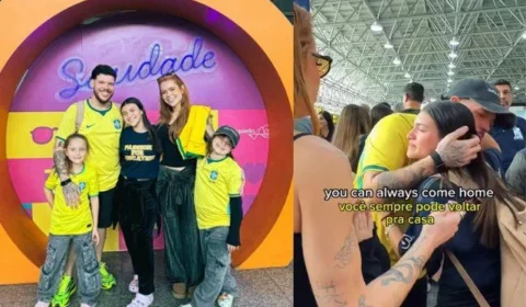 Ferrugem se emociona ao se despedir da filha em intercâmbio