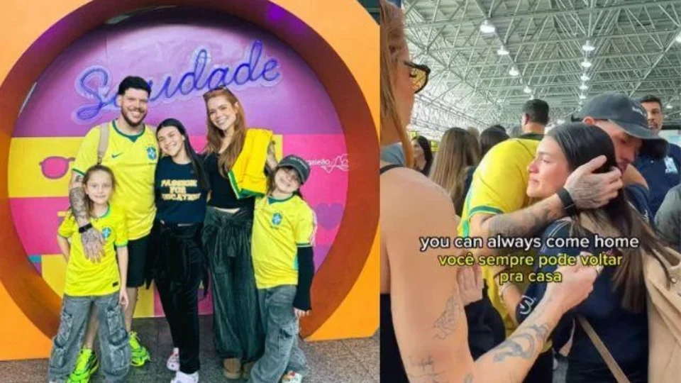 Ferrugem se emociona ao se despedir da filha em intercâmbio