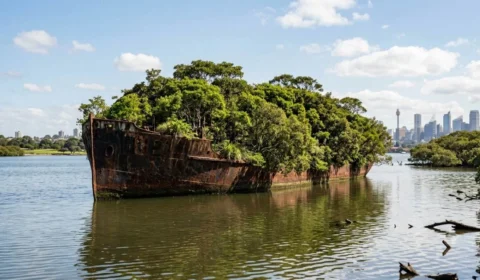 Navio SS Ayrfield vira floresta flutuante em Sydney