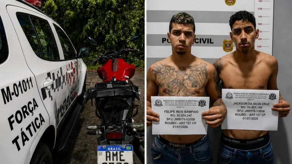Exclusivo: Dupla suspeita de série de assaltos é presa após perseguição e queda de moto na Zona Sul de São Paulo