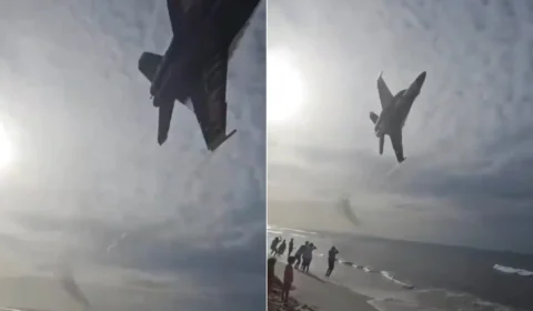 Caça dos EUA faz voo rasante sobre praia e deixa banhistas em pânico na Flórida