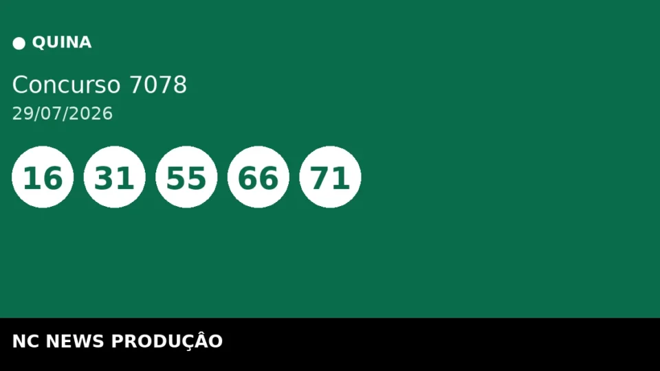 Resultado da Quina 7078 de 29/07: confira as dezenas