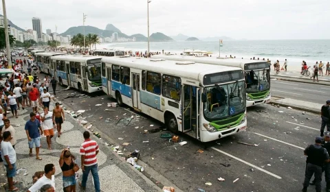 Caos em Copacabana: ônibus tem janela quebrada e passageiros entram em pânico após saída da praia