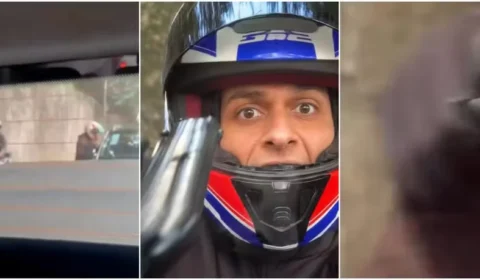 Vídeo registra assalto em SP e mostra ladrão apontando arma para carro blindado após buzina de motorista