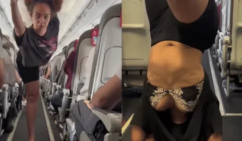 Influencer divide redes ao fazer yoga em corredor de avião