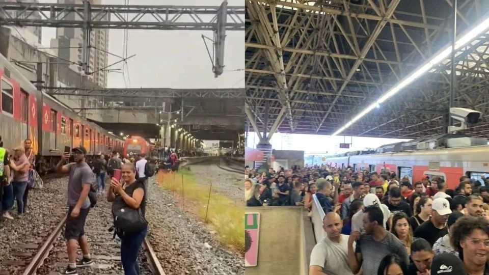 Falha de energia provoca caos nos trens de SP, deixa vagão em chamas e força passageiros a andar nos trilhos