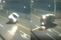 Motorista capota carro, veículo volta a ficar de pé sozinho e ele segue viagem em SC