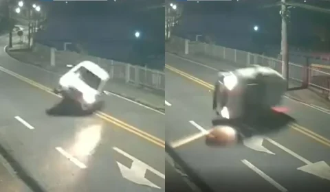 Motorista capota carro, veículo volta a ficar de pé sozinho e ele segue viagem em SC