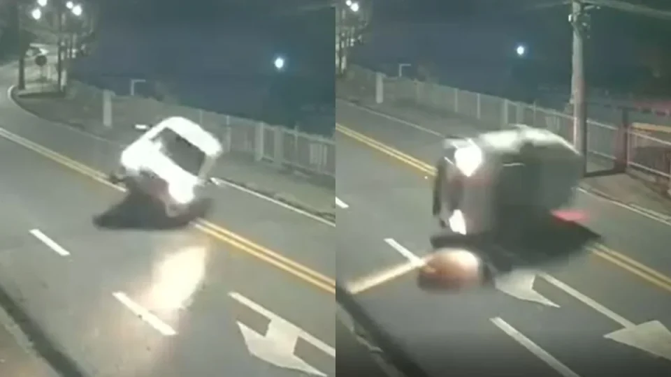 Motorista capota carro, veículo volta a ficar de pé sozinho e ele segue viagem em SC