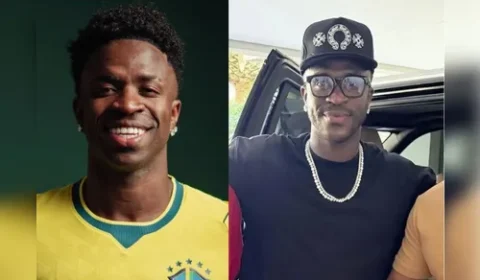 Vini Jr. surge de barba e com rosto diferente em Goiânia; especulações sobre harmonização ganham força