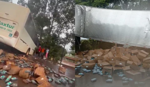 Oito pessoas ficam feridas após acidente entre ônibus e caminhão na BR-040, em Três Marias