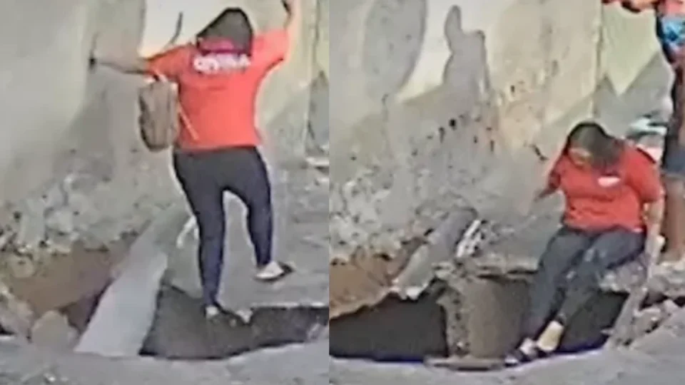 Mulher cai em cratera que se abre de repente em rua de Pernambuco; câmera registra o momento