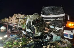 Batida entre ônibus e caminhão deixa dois mortos e cinco feridos na BR-116 em MG