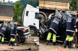 Motorista e quatro pacientes morrem em grave acidente entre caminhonete da Saúde e carreta na BR-364