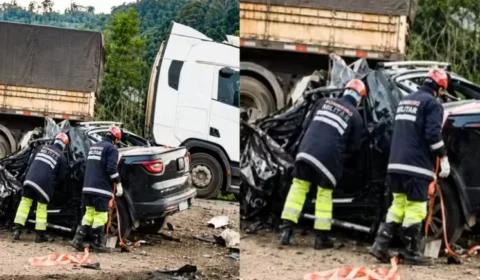 Motorista e quatro pacientes morrem em grave acidente entre caminhonete da Saúde e carreta na BR-364