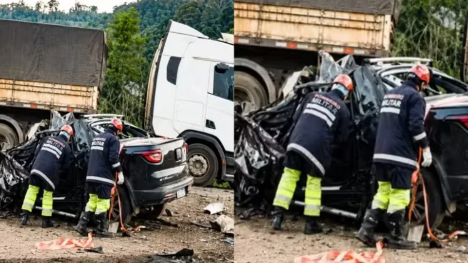 Motorista e quatro pacientes morrem em grave acidente entre caminhonete da Saúde e carreta na BR-364