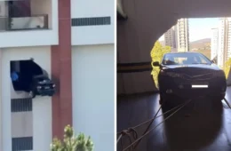 Motorista passa mal e carro fica pendurado a mais de 20 metros de altura em prédio na Grande BH