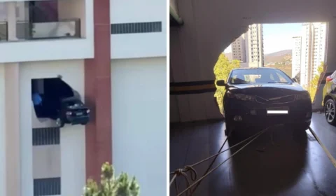 Motorista passa mal e carro fica pendurado a mais de 20 metros de altura em prédio na Grande BH