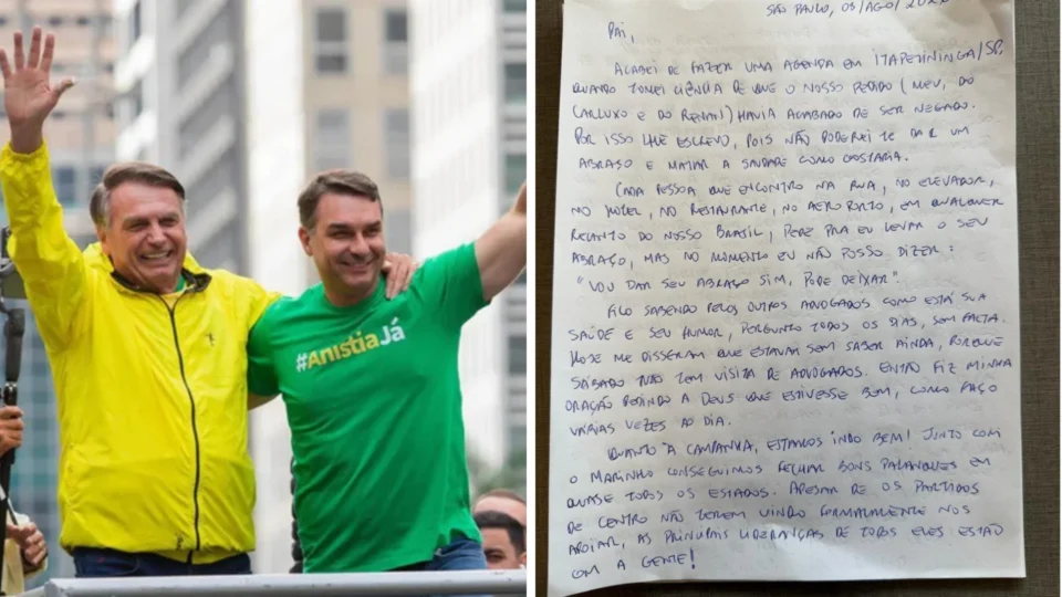 Flávio publica carta a Bolsonaro após ser impedido de visitá-lo no Dia dos Pais
