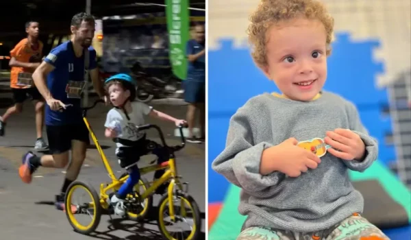 Pai percorre 5 km empurrando filho com deficiência em bicicleta adaptada e emociona público no Tocantins