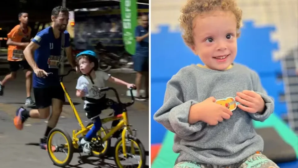 Pai percorre 5 km empurrando filho com deficiência em bicicleta adaptada e emociona público no Tocantins