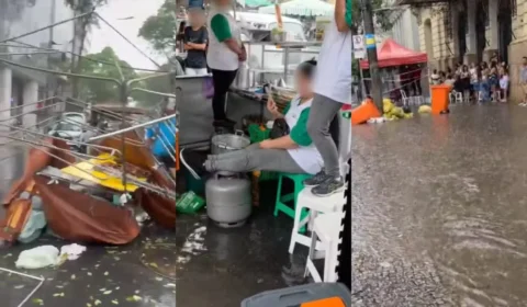 Chuva forte alaga região central de BH, deixa comerciantes da Feira Hippie ilhados e interrompe Virada Cultural