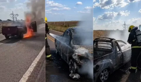 Pai e filha escapam ilesos após carro pegar fogo e ser destruído no Tocantins